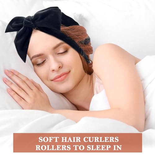 weiwei Heatless Overnight Curling Headband, 70" Non-Heat Hair Wave Wrap with 9 Soft Rollers for Long Hair (Black)