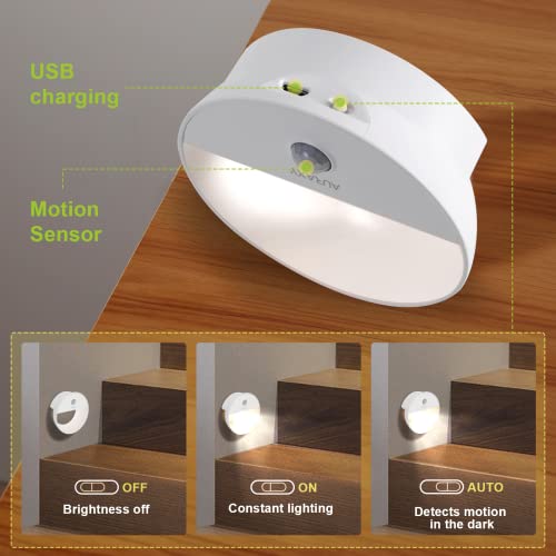 AURAXY Rechargeable Motion Sensor Night Light, Battery Night Lights LED Cool White Magnetic Stick-on Motion Sensored Hallway Light, with Dusk to Dawn Sensor for Stair, Wall, Bedroom, Bathroom(1 Pack)