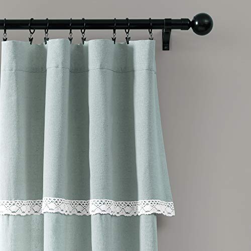 Lush Decor Linen Lace Window Curtain Panel Pair, 84" x 38", Blue