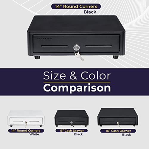 Volcora Cash Register Drawer for (POS) Point of Sale System with Round Corner 13", Removable Coin Tray, 4 Bill/5 Coin, 24V, RJ11/RJ12 Key-Lock, Media Slot,Cash Till for Businesses, Black