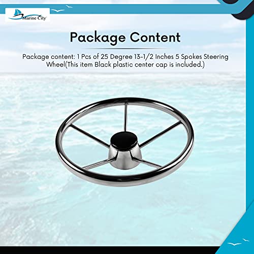 MARINE CITY 304 Stainless Steel Boat Steering Wheel - 25 Degree 5 Spokes | 13-1/2 Inches Diameter | Attractive Design - Ideal for Marines, Boats, and Yachts