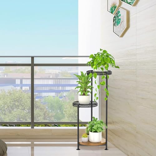Oppro 3 Tier Large Plant Stand Indoor Outdoor Clearance, Metal Flower Shelf Pot Holder, 10in Wide Multiple Plants Tall Corner Display Rack for Patio Orchid Office Porch Living Room Garden, Black
