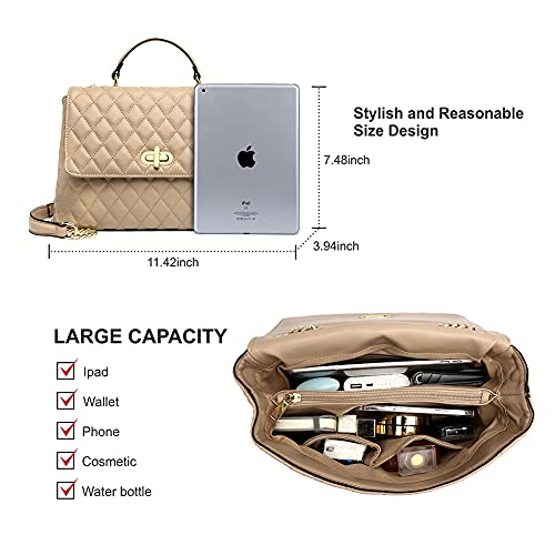 ER.Roulour Chain Shoulder Bag, Quilted Purses for Women, Medium Flap Turnlock Vegan Leather Handbag