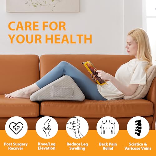 Ruqmuis Knee Wedge Pillow, 8" Wedge Pillow for Knee Pain Relief, Premium Memory Foam Knee Pillow for Back Sleeping, Triangle Wedge Pillow for Leg Elevation, Back Pain, Sciatica, Hip Support, Grey