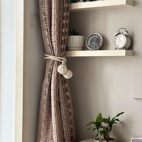 Ushomin Curtain Tiebacks, 2 Packs Curtain Rope Tieback, Heavy Duty Curtain Tie Backs for Curtains, Indoor Outdoor Curtain Tiebacks, Handmade Rural Decorative Tie Knot Curtain Holdbacks (Beige)