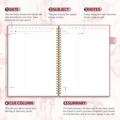 Regolden-Book Cornell Notes Notebook, Study Note Taking System, Spiral Notebooks, Subject College Ruled Notebook Steno Pads for Office School College Home (7x10)