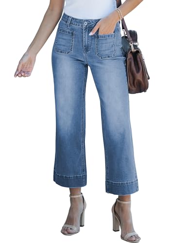 luvamia Wide Leg Jeans for Women Trendy High Waisted Flare Jeans Cropped Denim Pants Stretchy Baggy with Patch Pockets High Rise Wide Leg Jeans for Women Pink Flare Jeans Pink-A-Boo Size 20 Size 22