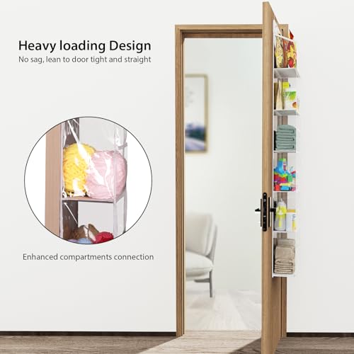 Univivi Over Door Hanging Organizer Behind the Door Storage, Closet Door Organizer with 6 Clear Plastic Pockets & 2 Big Metal Hooks for Cosmetics, Bathroom, Nursery and Sundries