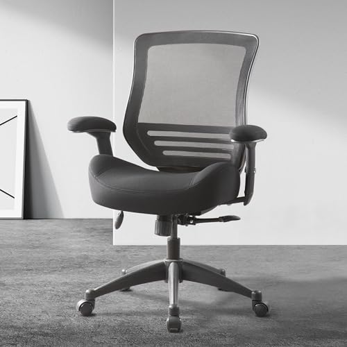 BOLISS Ergonomic Mesh Computer Desk Office Chair with Super Soft Adjustable Arms,Molded Double Seat Cushion Foam Seat and Lumbar Support -All in Black