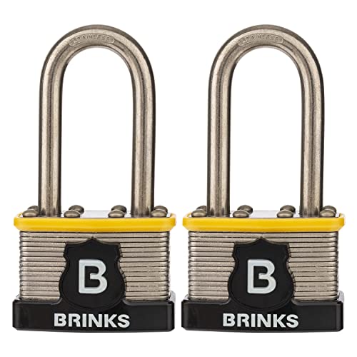 BRINKS - 44mm Commercial Laminated Steel Keyed and Warded Padlock with 2” Shackle - Hardened Stainless Steel Shackle with Steel Locking Bars