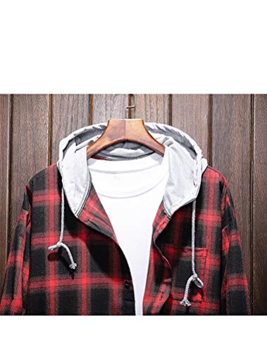Lavnis Men's Plaid Hooded Shirts Casual Long Sleeve Lightweight Shirt Jackets Black S