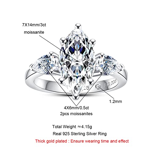 AnuClub 4.6ct Moissanite 3 Stone Engagement Rings D Color VVS1 Round Cut 18K White Gold Plated 925 Sterling Silver Anniversary Wedding Promise Ring, Christmas Gift for Women 10