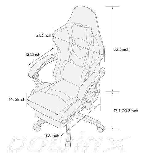 Dowinx Gaming Chair Ergonomic Office Recliner for Computer with Massage Lumbar Support, Racing Style Armchair PU Leather E-Sports Gamer Chairs with Retractable Footrest (Black)