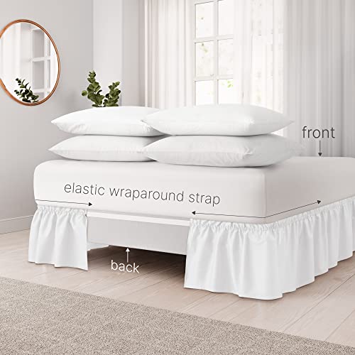 Wrap Around Dust Ruffle Bed Skirt - Black - for King Size Beds with 21 in. Drop - Easy Fit Elastic Strap - Pleated Bedskirt with Brushed Fabric - Wrinkle Free, Machine Wash - by CGK Linens