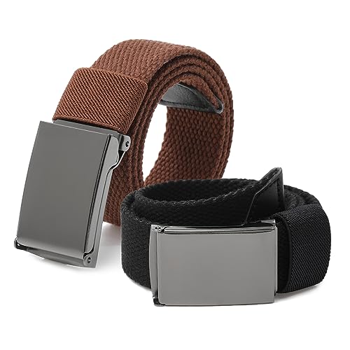AWAYTR Boys Canvas Web Belts - 2PCS School Uniform Cotton Belt Adjustable in Four Sizes, Suitable for Girls(80cm,Brown/Black
