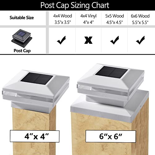 MAGGIFT 15 Lumen Post Lights for Outdoor, Fence Deck or Patio, Solar Powered Caps, Warm White High Brightness SMD LED Lighting, Lamp Fits 4x4, 5x5 or 6x6 Wooden Posts, 8 Pack