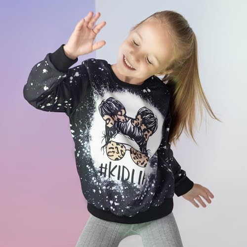 PATPAT Girls Fall Crewneck Black Sweatshirt Graphic Pullover Long Sleeve Shirts Toddler Kids Cute Sweatshirts For Teen Girls 3-4 Years
