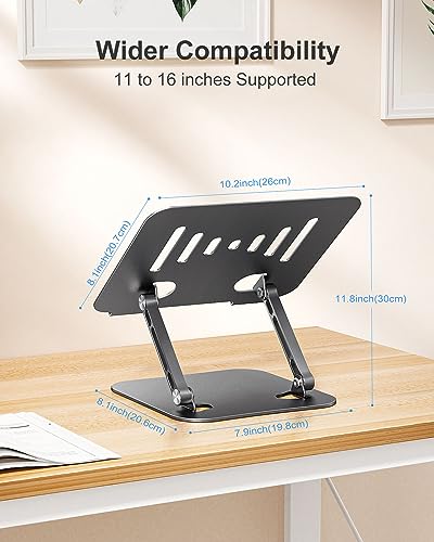 JUANWE Adjustable Laptop Stand, Aluminum Portable Laptop Riser Holder, Ergonomic Foldable Notebook Stand with Heat-Vent, Compatible for MacBook Pro, ASUS, Acer, Dell, HP (10-16'')