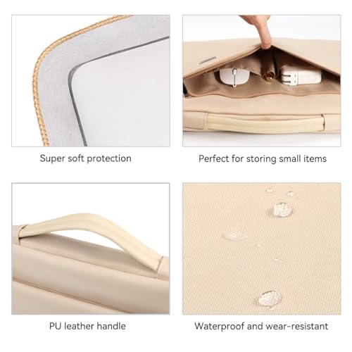 LANDICI 360°Laptop Sleeve Case 13 13.6 Inch Compatible with MacBook Air 13 M1/M2/M3/M4 2020-2025, MacBook Pro 13/14, IPad Air/Pro 13, Waterproof Computer Bag Cover with Handle, Apricot