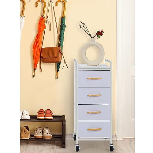 DOMYDEVM 4 Tier Drawer Closet Organizer Tower Clothing Storage Drawers Small Black Nightstand Fabric Organizer Unit with Wooden Top for Bedroom, Living Room, Nursery Room