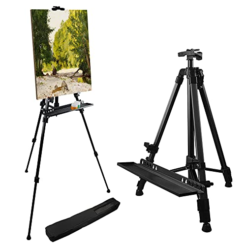 RRFTOK 61lnches Panting Easel Stand,Metal Artist Easel Stand Tripod Adjustable Easel for Painting Canvases Height from 21 to 61Inches,Art Easel for Display with Paintbrush Tray(Black).