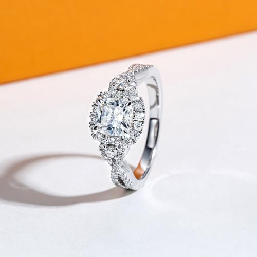AimiIee Cushion Cut Halo Moissanite Rings 1.434cttw D Color VVS1 Clarity S925 Sterling Silver Promise Engagement Rings Wedding Rings Christmas Gift for Women with Certificate 5