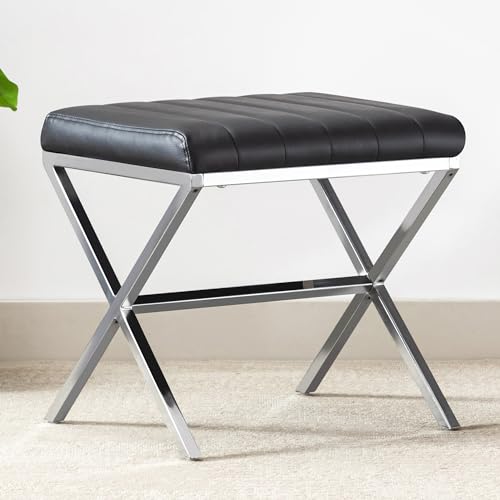 DUHOME Vanity Stool,Modern PU Leather Ottoman Stool Chair for Vanity,Vanity Bench, Rectangle Makeup Stool Padded Vanity Seat Foot Rest for Makeup Room, Living Room, Dressing Room,Black