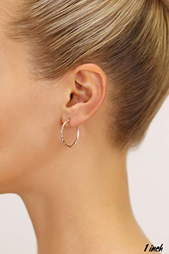 14k Rose Gold Hand Engraved Diamond-cut Round Hoop Earrings -1'' Diameter……
