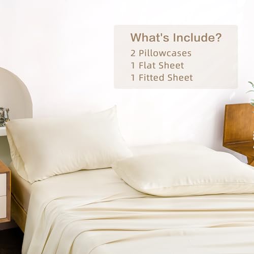 Andency White Sheets Queen Set, 100% Viscose Derived from Bamboo, Cooling Summer Queen Sheet Set, Deep Pocket Up to 16", Silky Soft Bed Sheets, Hotel Luxury Breathable Bedding Sheets & Pillowcases