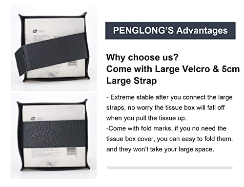 PENGLONG Tissue Box Cover 5X5X5'' PU Leather Tissue Holder Square Tissue Cube Box Organizer for Bathroom Vanity Countertop, Car, Night Stands, Office, Home, Kitchen (1Pack, Black)