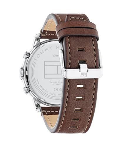 Tommy Hilfiger Men's Multifunction Stainless Steel Case and Leather Strap Watch, Color: Brown (Model: 1792053)