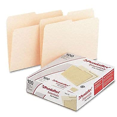 Pendaflex Essentials File Folders, Letter Size, 1/5 Cut, Manila (752 1/5), 8.5" x 11", 100 per Box