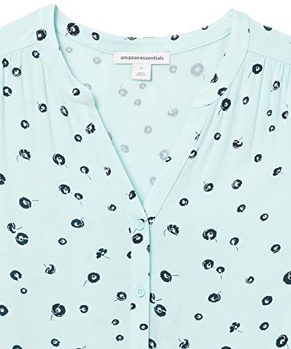 Amazon Essentials Women's Relaxed-Fit Short-Sleeve Woven Blouse, Aqua Blue Poppy, X-Small