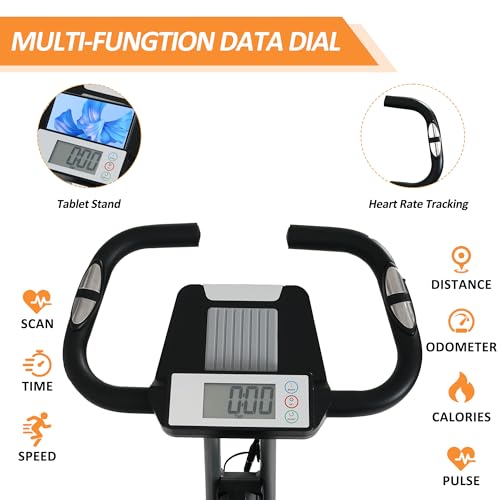 SogesPower Exercise Bike Folding Indoor Cycling Bike 2 IN 1 Foldable Stationary Bike Fitness X-Bike 8-Level Magnetic Resistance 330 LB Weight Capacity with Ipad Mount Comfortable Seat Cushion&LCD