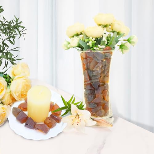 Ausluru 5LB Frosted Sea Glass Vase fillers Crushed Glass, Sea Glass Decor Ideal for Christmas DIY Craft, Aquarium Gravels, Home Decor Crushed Sea Glass Pieces for Beach Wedding, 0.7-3 Inch Amber