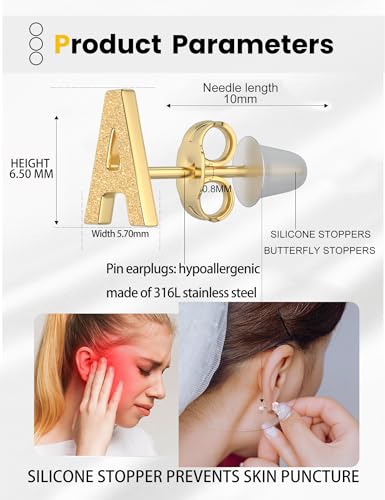 2 Pairs Stud Earrings for Women Initial Surgical Steel Earrings Set 316L Hypoallergenic Gold Plated Earrings W Letter Earring (Gold Color+Silver Color)