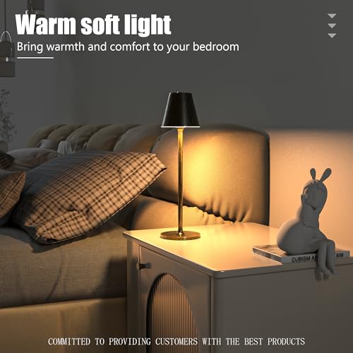 Timjorman Modern LED Cordless Table Lamp, 4000mAh Rechargeable Battery, 3 Level Brightness Night Light, Metal Shell, Minimalist Design, for Couples Dinner/Coffee Table/Restaurant/Bedroom, Black
