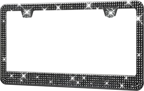 HOTOR License Plate Frame - Lastingly Bling and Sparkly License Plate Frame for Women, Stainless Steel & Obstruction-Free Frame with Multifaceted Rhinestones,Black, 1 Pack