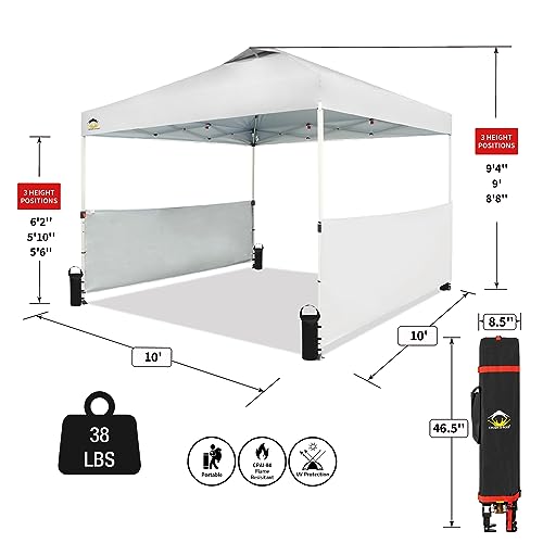 CROWN SHADES 10x10 Pop up Canopy Tent Instant Canopy with 150D Silver Coated Fabric Including 2 Half Sidewalls, 4 Ropes, 8 Stakes, 4 Weight Bags, STO 'N Go Bag, White