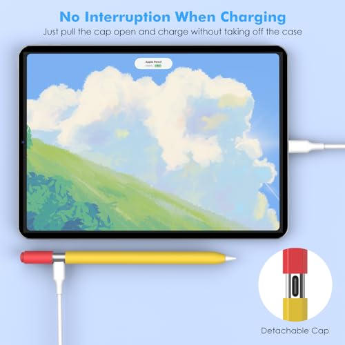 MoKo Pencil Case Compatible with Apple Pencil (USB-C), 2 Pack Silicone Apple Pencil USB C Sleeve Cover, Protective Skin Cover Holder Grip Sleeve, Support Magnetic Attachment, Black-Red+Orange-Red
