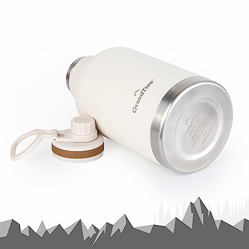 GRANDTIES 2 Lids Sports Stainless Steel Water Bottles – Wide Mouth Vacuum Insulated Reusable Leak Proof BPA-Free Travel Metal Canteen, Thermos Bottles for Men Women Gym (Ivory White 32 oz)