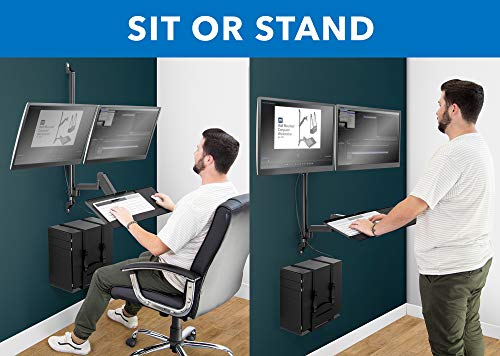 Mount-It! Wall Mount Workstation with Dual Monitor Mount, Keyboard Tray and CPU Holder, Height Adjustable Full Motion Arms, Fits Two 32 Inch Computer Screens