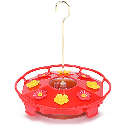 Rihogar Plastic Hummingbird Feeders for Outdoors Hanging, 2 Pack Humming Bird Feeders with Buckle, 6 Feeding Ports, Built-in Ant Moat, Wild Bird Feeder for Outside Garden, Leak-Proof, Red (12 oz)