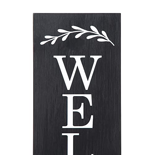 Glitzhome 30" H Wooden Rustic Welcome Porch Sign, Boxed Double Sided Rustic Home Porch Sign for Front Porch Decor, Black