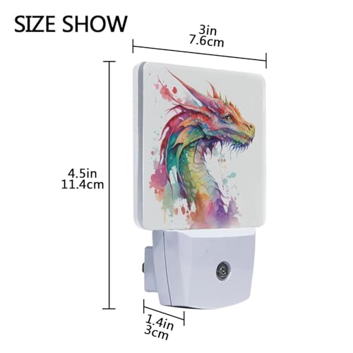 BOENLE Watercolor Dragon Night Lights 2 Pack Plug-in Wall Led Nightlight Auto Dusk-to-Dawn Sensor Lamps for Bedroom Kitchen Bathroom Hallway Stairs
