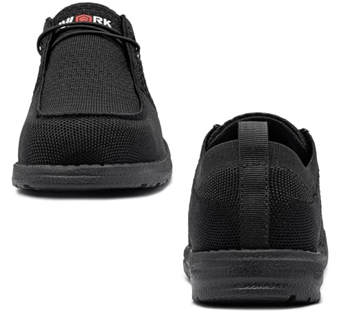 LARNMERN Steel Toe Loafers Women Slip On Work Safety Shoes Lightweight Comfortable Walking Sneakers Casual(7.5 Women, Black Pink)
