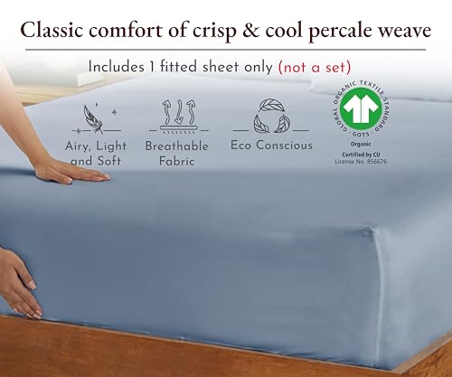 California Design Den California King Fitted Sheet Only, 100% Organic Cotton Percale, Cal King Sheet Deep Pocket Fitted All-Around Elastic, GOTS Certified, Lightweight, Snug-Fit, Crisp, 1 Pc (White)