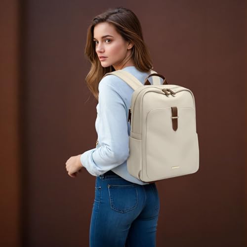 GOLF SUPAGS Laptop Backpack Purse for Women Fits 14 Inch Notebook Casual Daypack Work Travel College Bookbag Fashion Computer Bag (Apricot, 14 Inch)