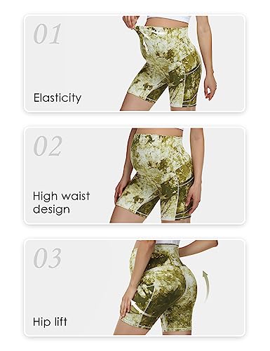 HOFISH Women's Maternity Yoga Shorts Over The Belly Summer Active Workout Running Pants Pockets MorandiGrey M