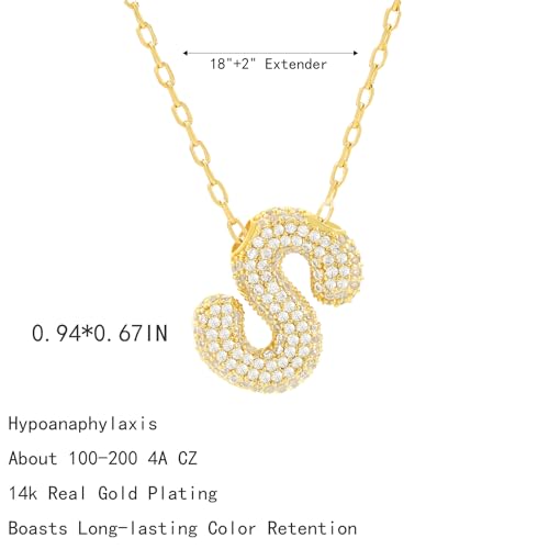 CIELTEAR Bubble Letter Necklace Gold Initial Necklaces for Women Chunky Charm Necklace Pendant U 14K Gold Plated Cubic Zirconia Balloon Letter Necklace Dainty Gold Jewelry for Women Trendy